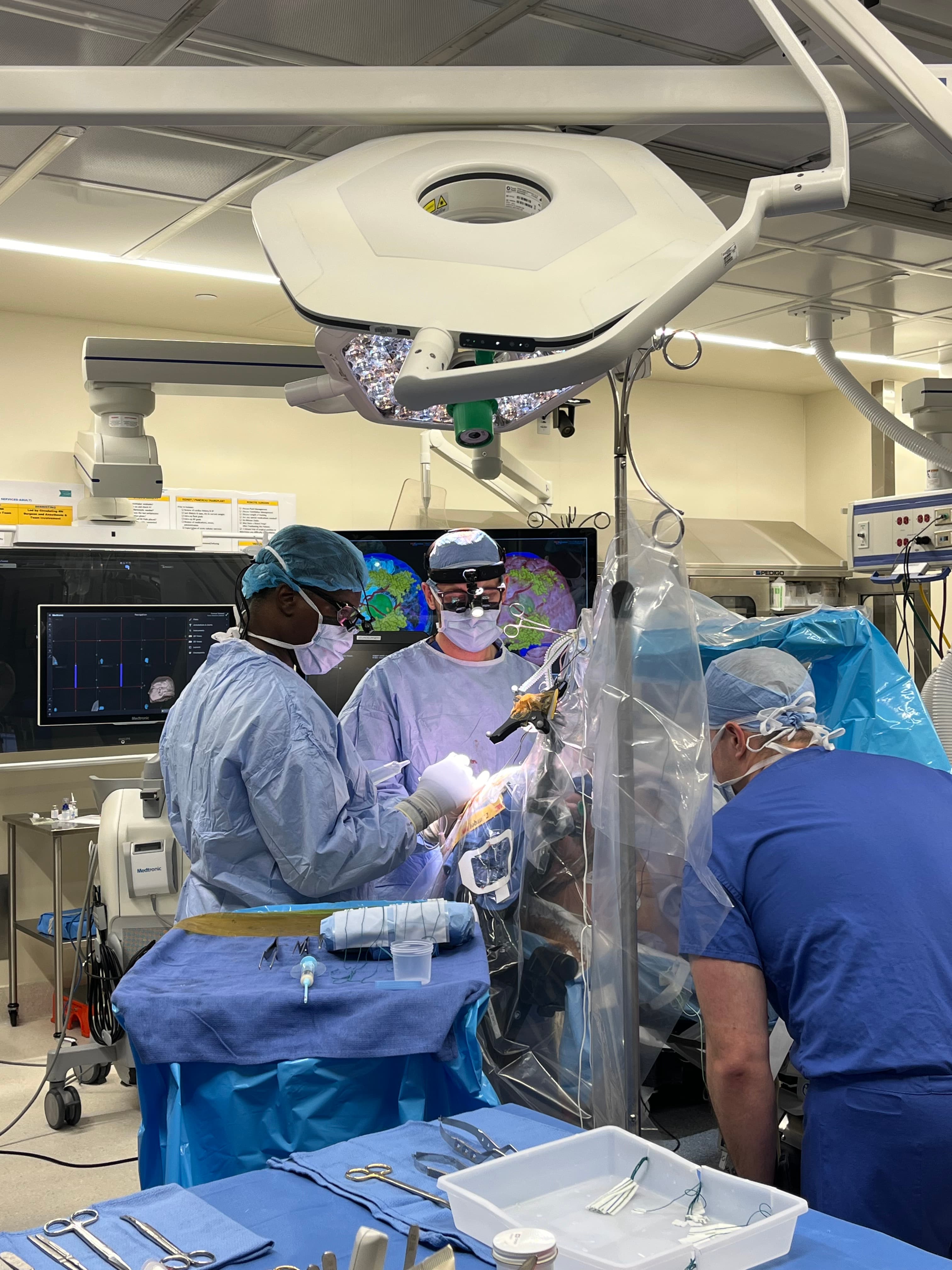 Surgical team performing an awake craniotomy