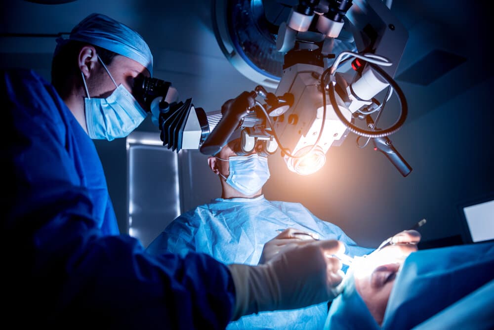 Surgical view during brain tumor removal